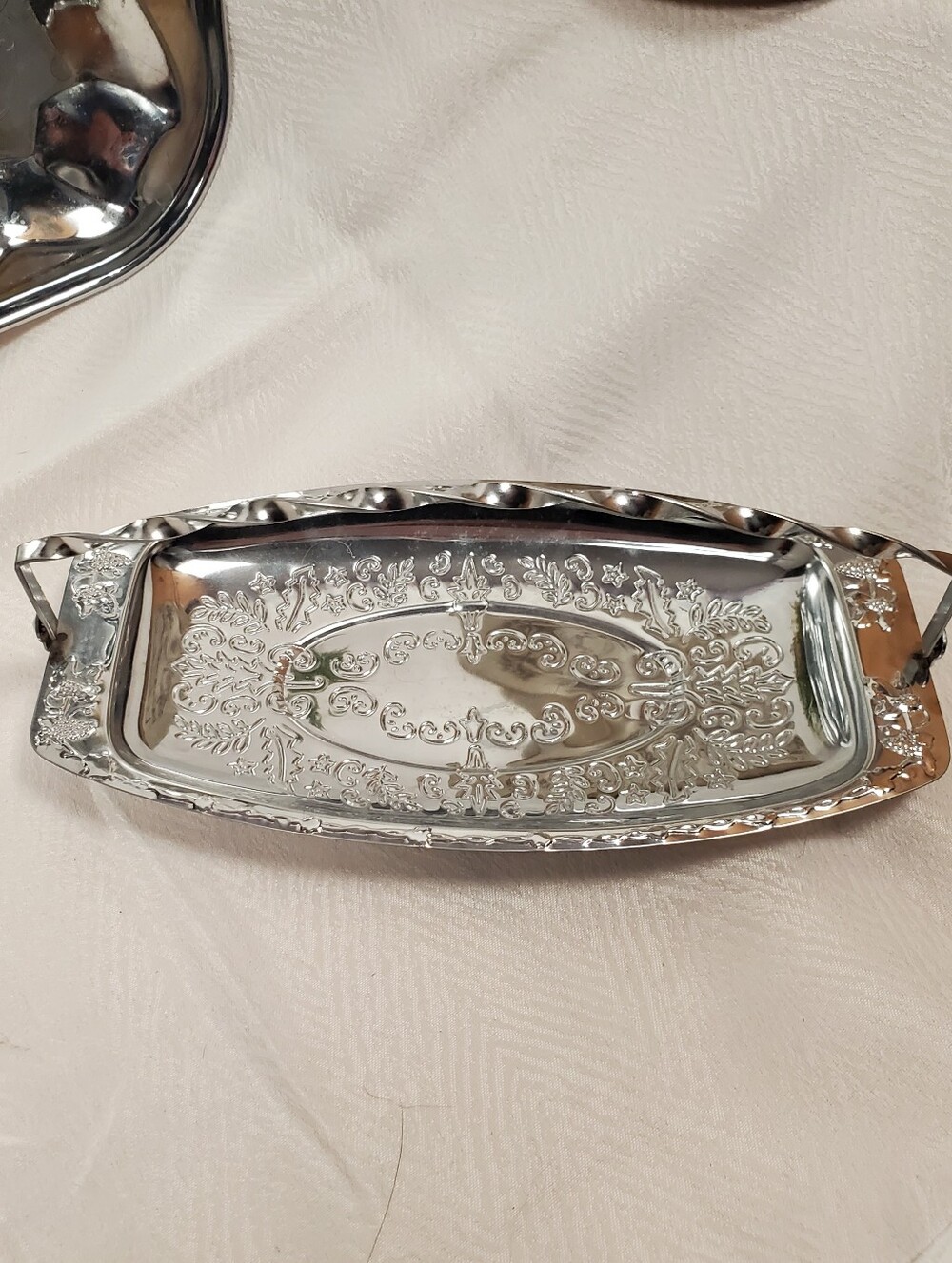 Ornate Silver Like Serving Tray - Decorative Home Bath Accent